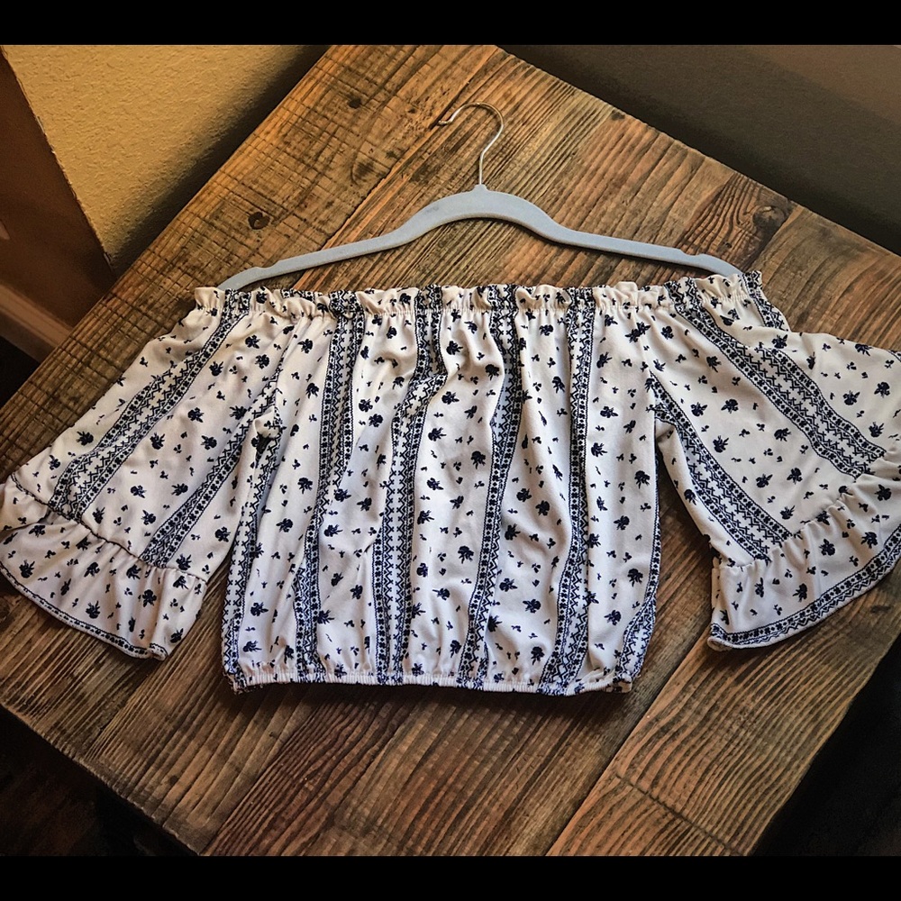 Bardot Crop Top With Bell Sleeves